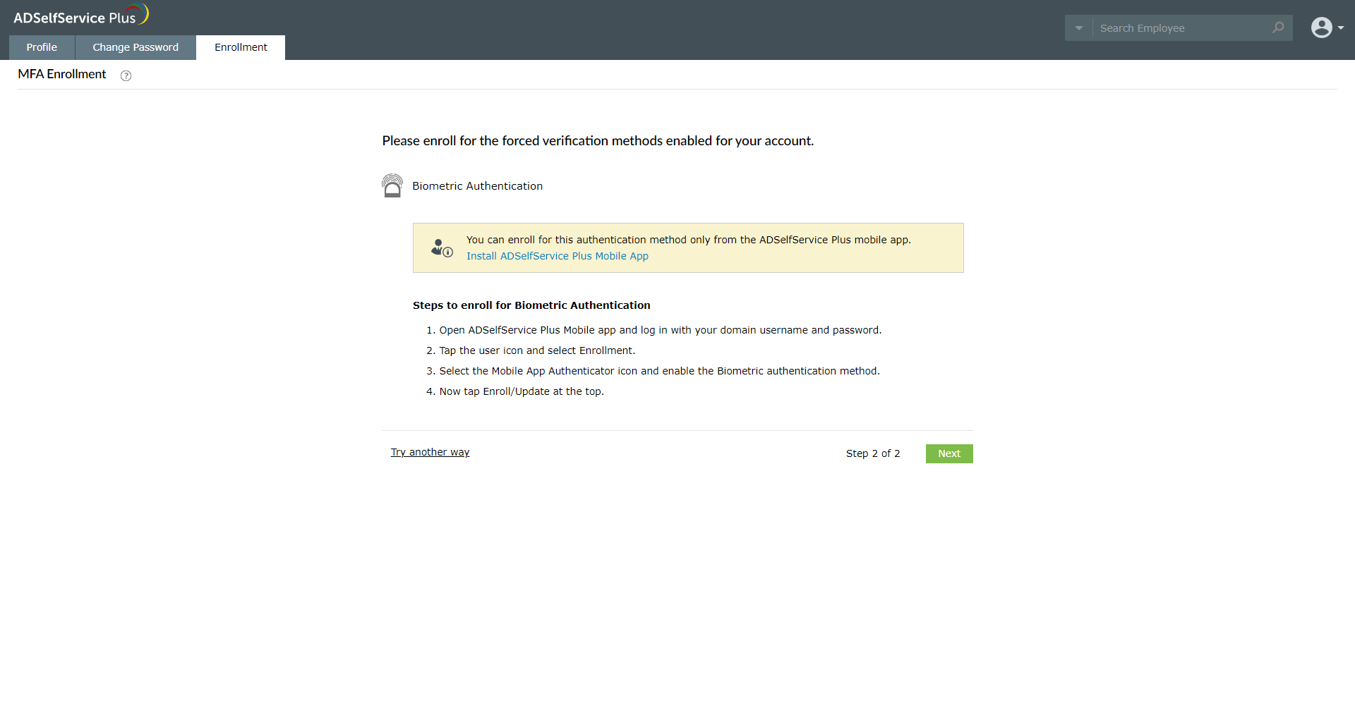 Enrollment using Fingerprint authenticator